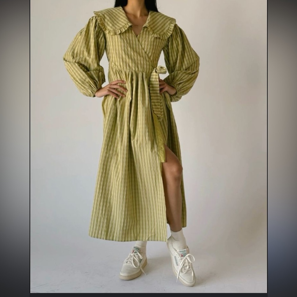 Anthropologie Olive Striped Long Sleeve Dress